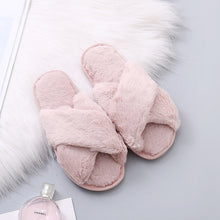 Load image into Gallery viewer, Winter Women House Slippers Faux Fur Fashion Warm Shoes Woman Slip on Flats Female Slides Black Pink cozy home  furry slippers