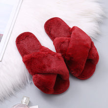 Load image into Gallery viewer, Winter Women House Slippers Faux Fur Fashion Warm Shoes Woman Slip on Flats Female Slides Black Pink cozy home  furry slippers