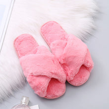 Load image into Gallery viewer, Winter Women House Slippers Faux Fur Fashion Warm Shoes Woman Slip on Flats Female Slides Black Pink cozy home  furry slippers