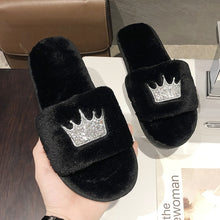 Load image into Gallery viewer, Winter Women House Slippers Faux Fur Fashion Warm Shoes Woman Slip on Flats Female Slides Black Pink cozy home  furry slippers