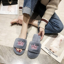 Load image into Gallery viewer, Winter Women House Slippers Faux Fur Fashion Warm Shoes Woman Slip on Flats Female Slides Black Pink cozy home  furry slippers