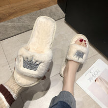 Load image into Gallery viewer, Winter Women House Slippers Faux Fur Fashion Warm Shoes Woman Slip on Flats Female Slides Black Pink cozy home  furry slippers